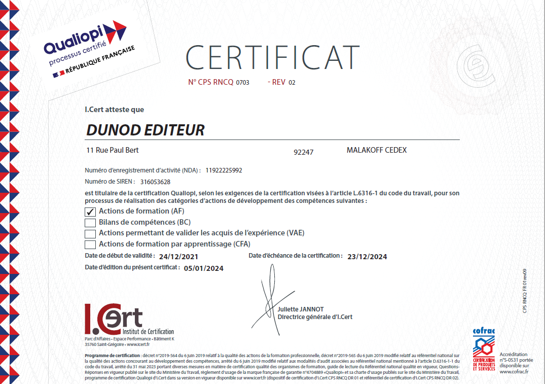 Certificat Qualiopi - Dunod Editeur - V2